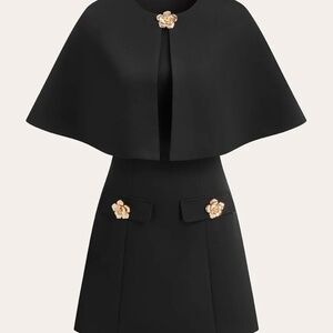 NWT - Detachable Cape Metal Floral Detail Dress Set
